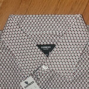 Express Black and White Casual Button Down Shirt with Geometric Pattern